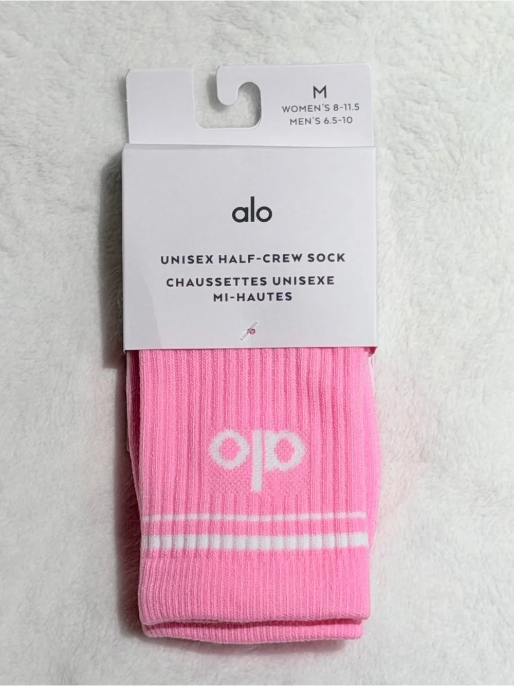 ALO Yoga Sweet Pink Unisex Half-Crew Athletic Socks with White Logo